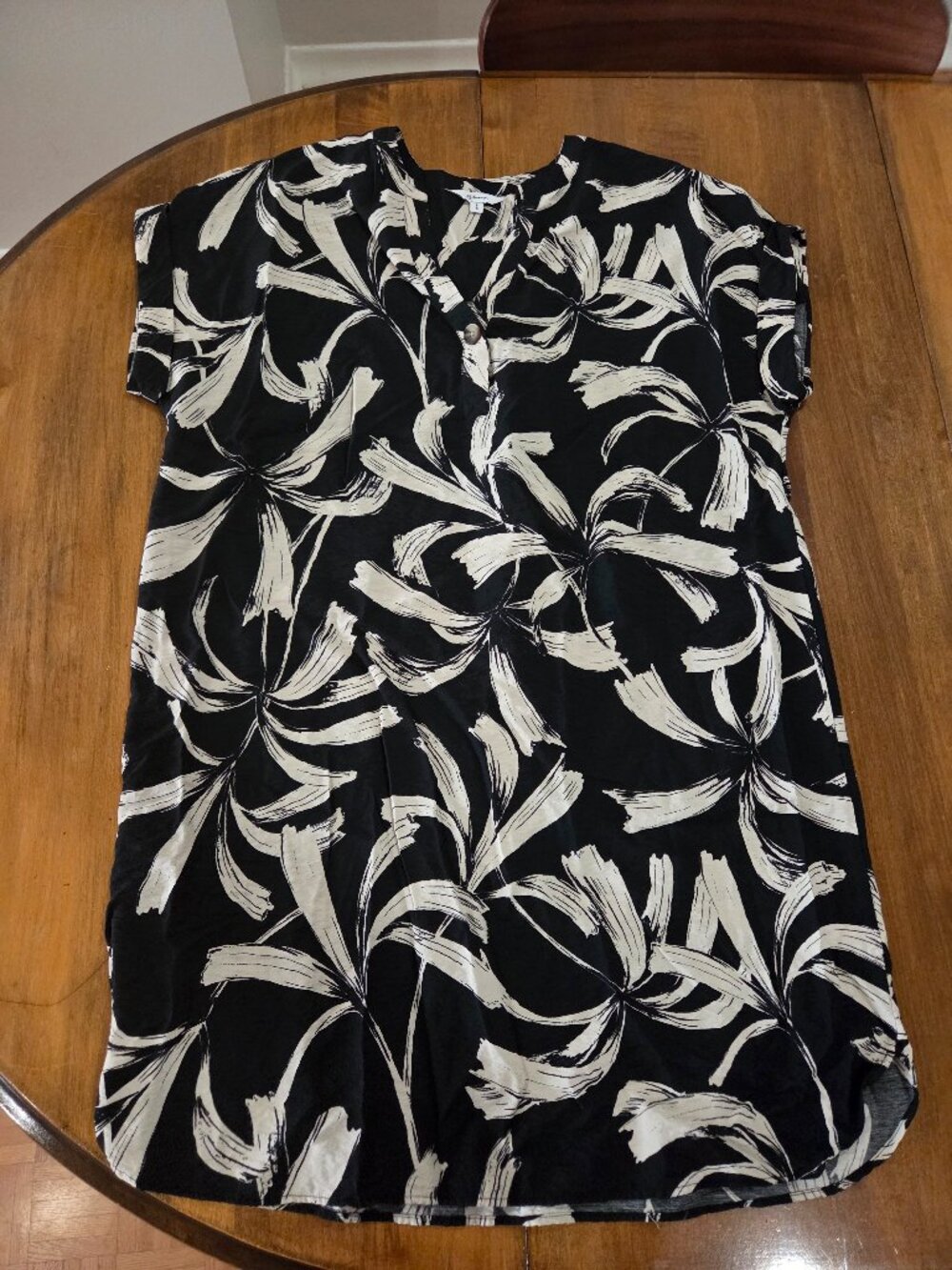 Black and White Reitman's Summer Dress with Button Detail at Neckline